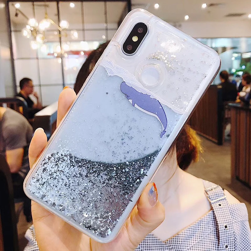 3D Whale Dolphin Glitter Star Cover For Xiaomi Mi 8 5X Mi A1 6X Mix 2S Liquid Quicksand Cases For Xiaomi Redmi 5 plus Note 5 pro