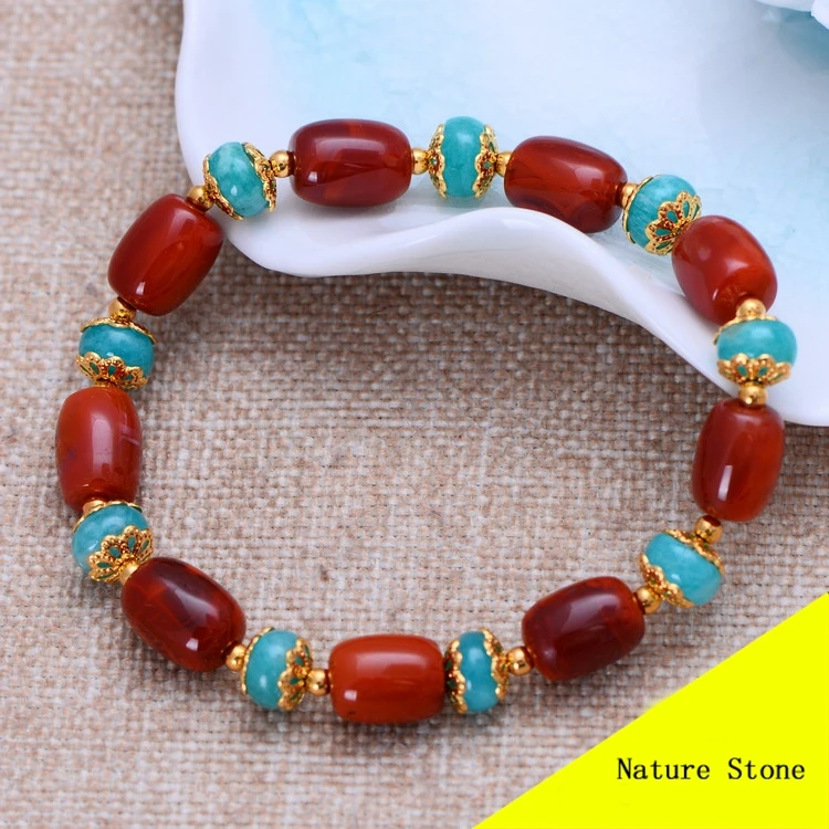 

Fashion Red Southern & Blue Amazonite Bracelet Women Gift Jewelry Single String Bracelet NH045