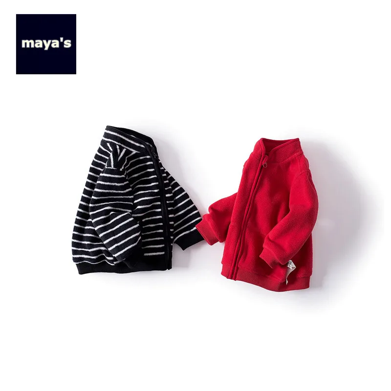

Mayas Soft Striped Autumn Boys Coat Solid Color Red Sports Warm Children Outwear Girls Fashion New Basic Spring Jacket 81196