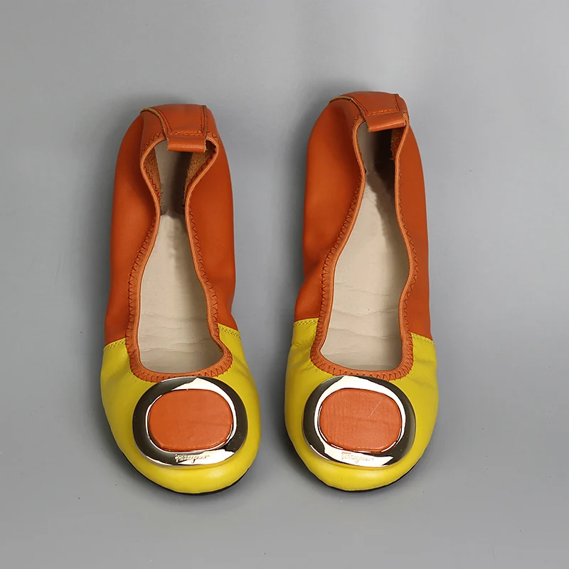 Г. Весенние удобные кожаные тонкие туфли с круглым носком женские туфли на плоской подошве с металлическим украшением и мягкой подошвой для беременных - Цвет: yellow