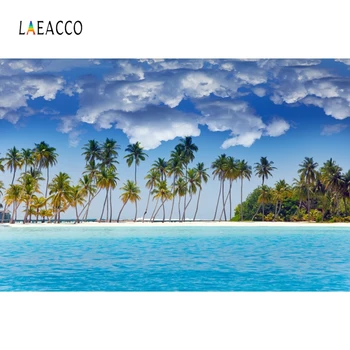 

Laeacco Sky Clouds Sea Water Palm Tree Summer Holiday Photography Backgrounds Customized Photographic Backdrops For Photo Studio