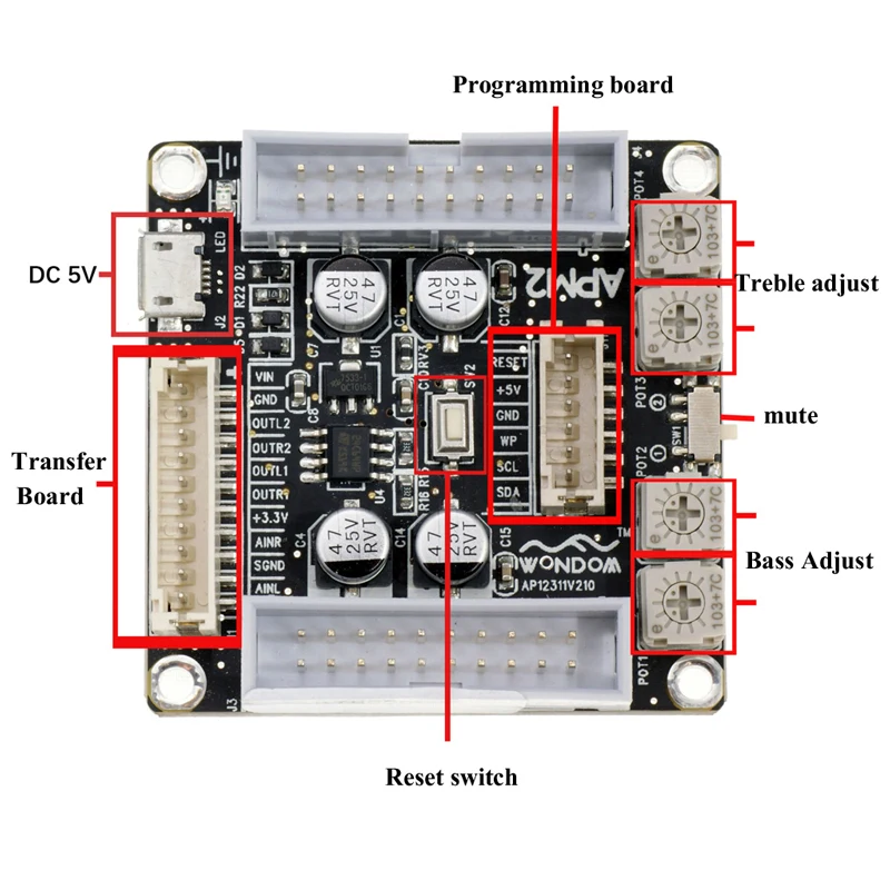 ADAU1701 2,1 DSP Профессиональное аудио цифровое устройство обработки DSP Pre-Amp Tone plate регулятор громкости T0499