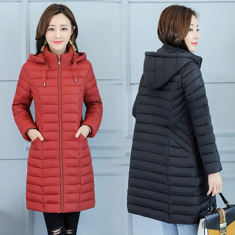 2019 New Autumn Winter Down Jacket Women Plus Size 4XL Slim Winter Coat Hooded Cotton Padded Jacket Long Parkas Female Outwear