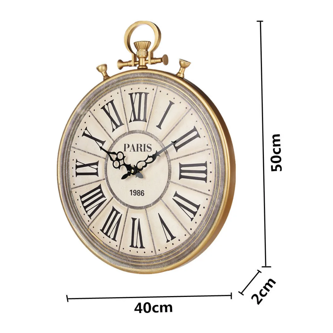 1PCS Beautiful 50cm Large Vintage Pocket Watch Style Roman Numerals Wall Clock Home Decor Round Shape Style