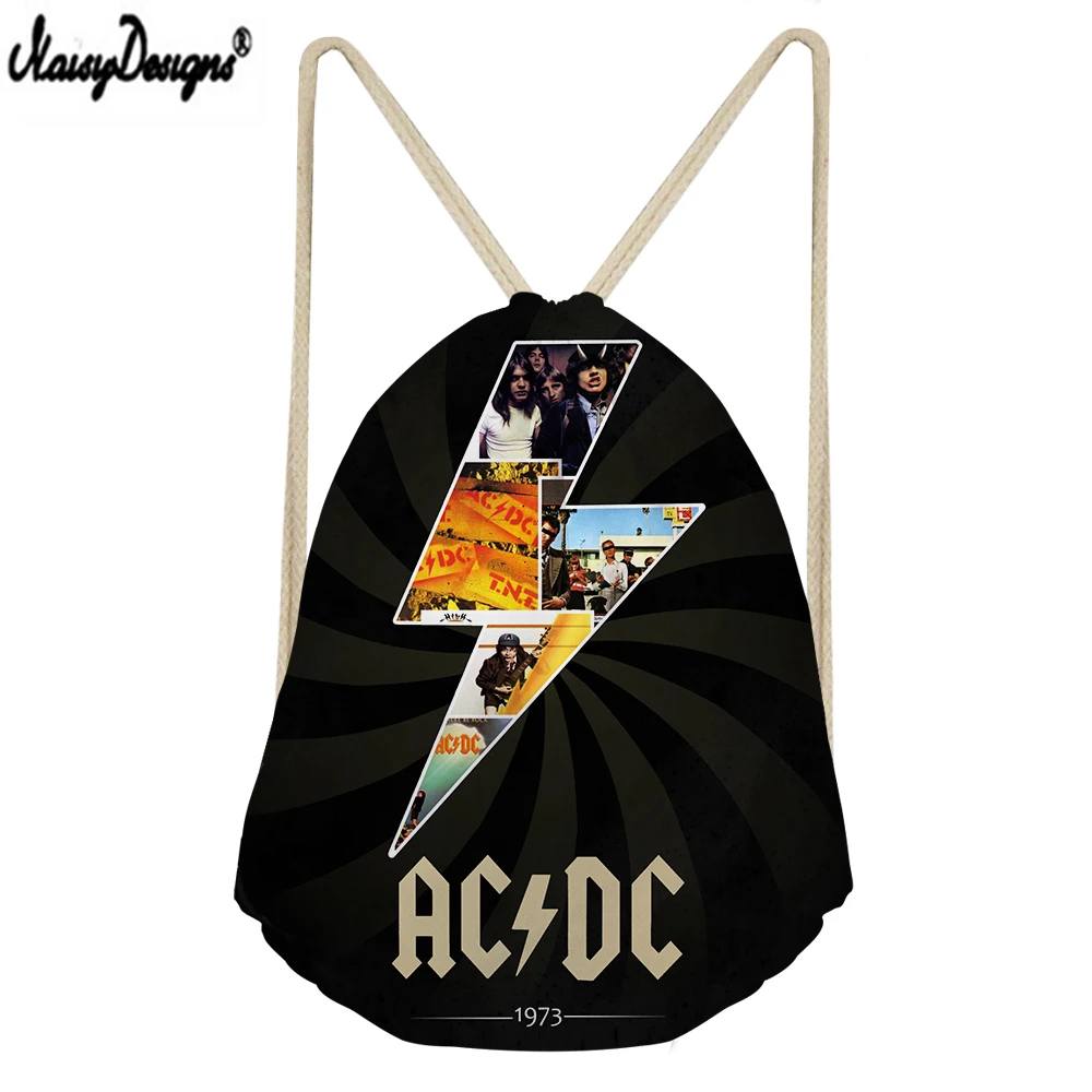 NOISYDESIGNS Drawstring сумка для детей 2019 группа AC/DC печати небольшой Drawstring мешок рюкзак подросток