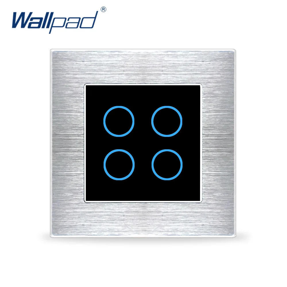 Wallpad 4 Gang 2 позиционный переключатель настенный сенсорный выключатель роскошный черный с украшением в виде кристаллов Стекло кнопки алюминиевый сплав Атлас металлический Панель AC 110-230V - Цвет: Silver