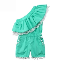 Летний комбинезон для девочек, детский комбинезон, комбинезон для малышей, детская одежда, с открытыми плечами, с кисточками, с кружевом, для детей от 2 до 6 лет