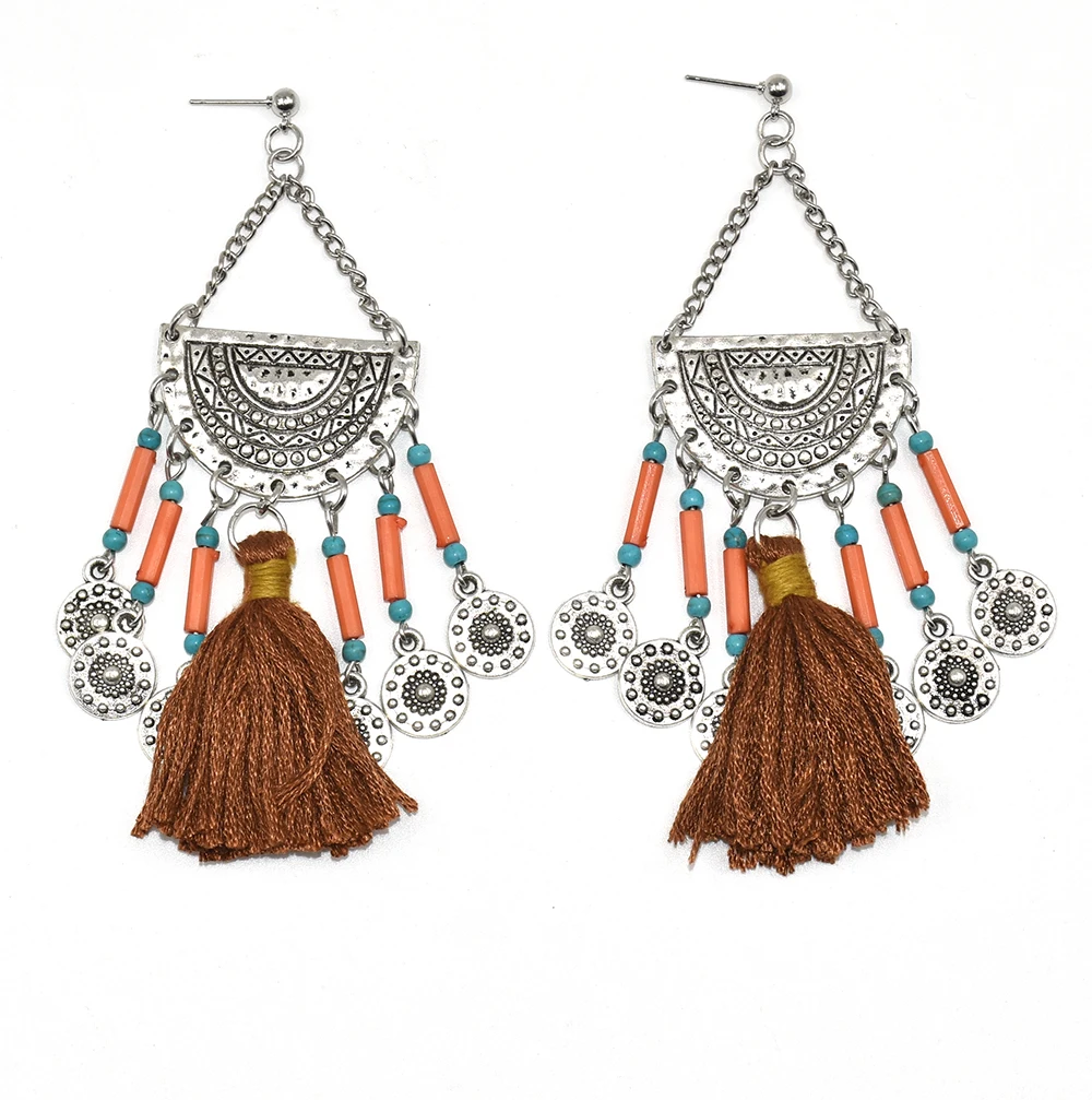 Handmade Ethnic Gypsy party jewelry crystal chandelier earrings crystal beads tassel dangle science earring