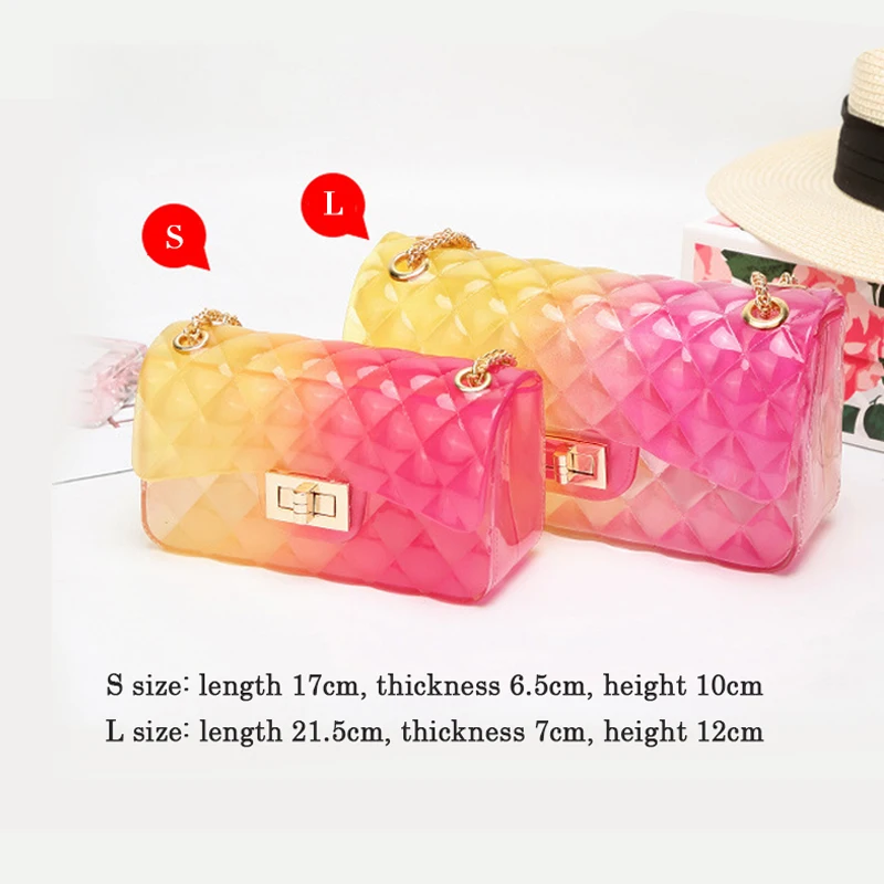 Fashion Colorful PVC Bag Women High Quality Transparent Plaid Jelly Chian Crossbody Bags Gradient C - 33027657205