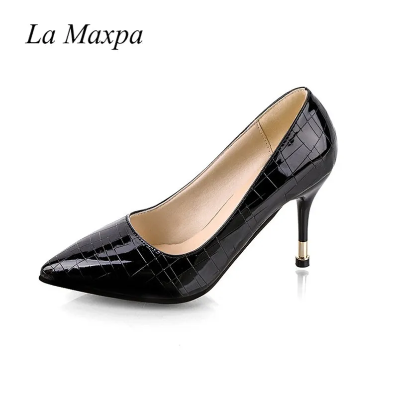 La MaxPa/; обувь из искусственной крокодиловой кожи; женские офисные туфли на очень высоком каблуке с красной подошвой; женские туфли-лодочки с острым носком; sapatos femininos