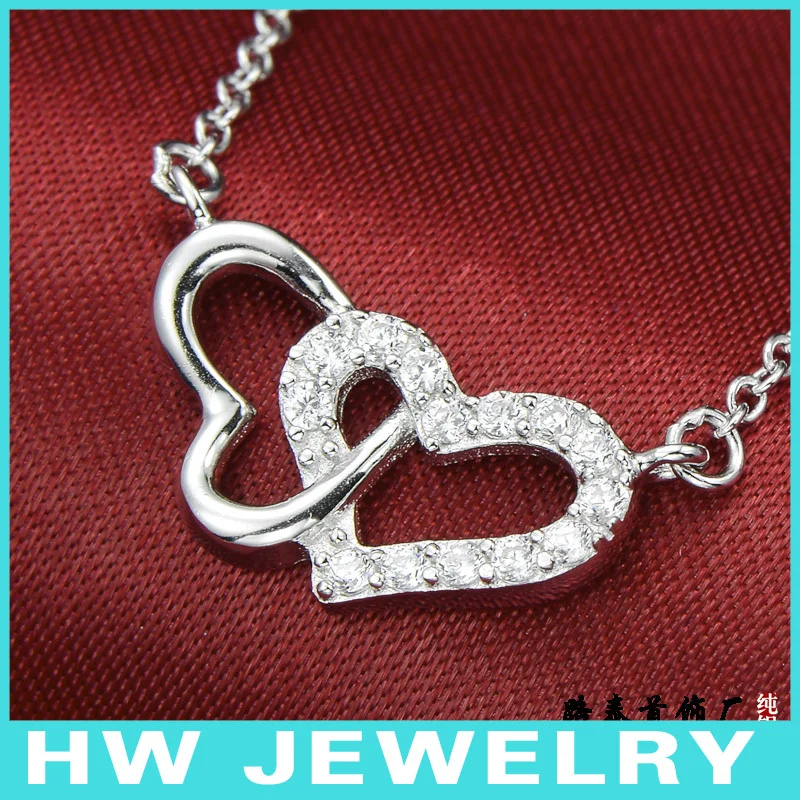 

double heart silver necklace, sterling silver double heart necklace, hotsale designs