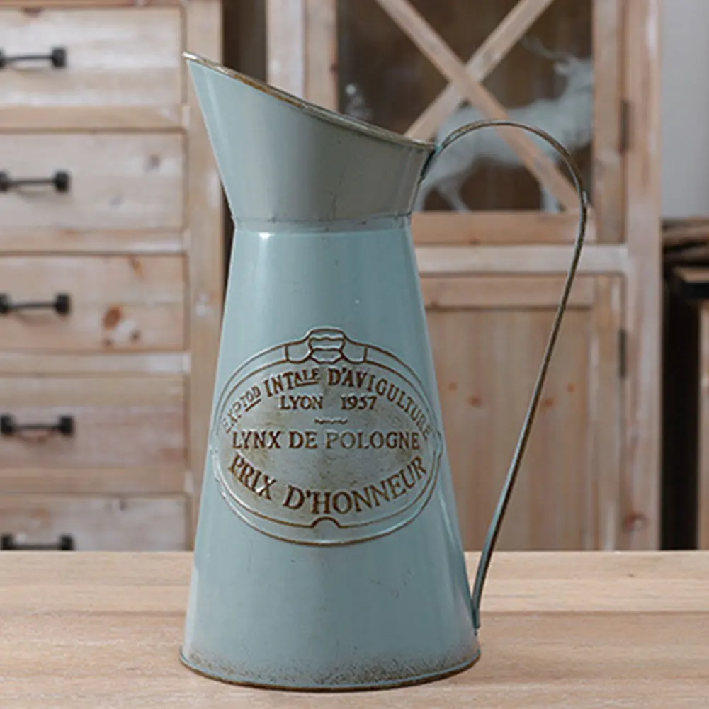 

Succulents Gifts Tabletop Iron Art Green Plant Retro Holder Flower Pot Shabby Pitcher Office Jug Home Decor Garden