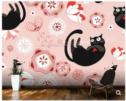 Пользовательские Цветок Птица обои, цветочно-Товары для кошек и цветы, мультфильм фрески для детской комнаты гостиной диван фоне обоев