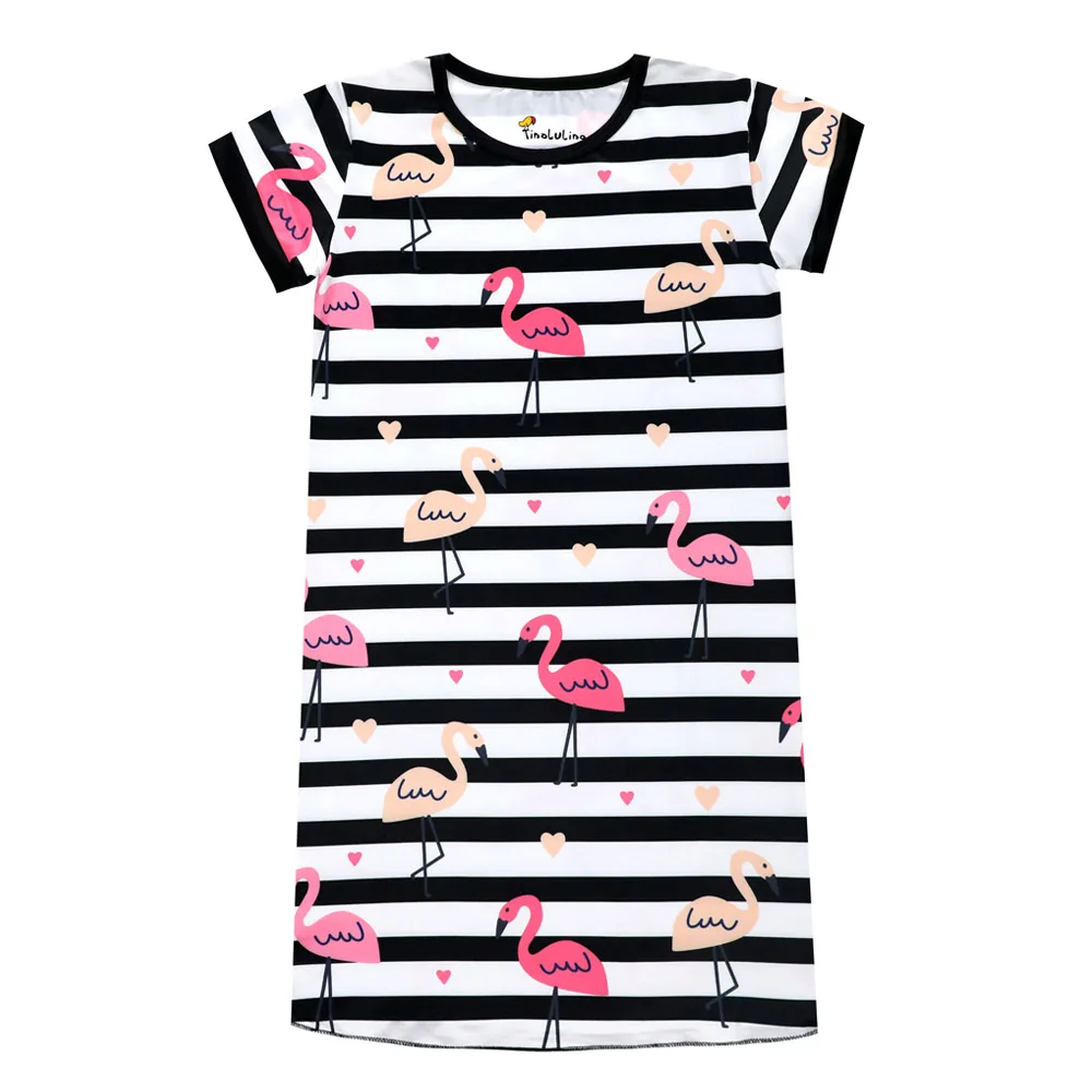 Девочки ночные рубашки дети ночная рубашка детская одежда для сна летние вечерние платья 3D кошка Единорог панда Фламинго лебедь платье с принтом для девочек - Цвет: DB07