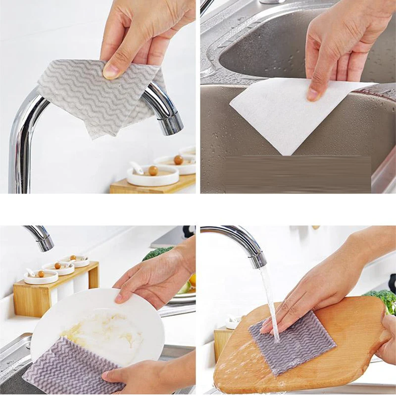 50 шт/Рулон нетканые кухонные чистящие салфетки одноразовые экологически чистые тряпки очищающие салфетки для мытья посуды для ванной
