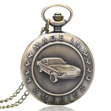 Bronze Mustang Pattern Car Quartz Pocket Watch with Key Chain Male Female Clock Reloj de Bolsillo