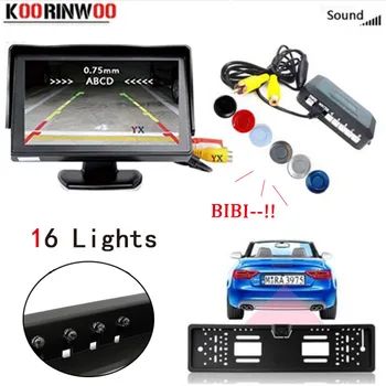 

Koorinwoo Auto Visual 16 Lights EU Car License Plate Frame parking sensor with CCD Car Monitor Rear view camera Car-Detector