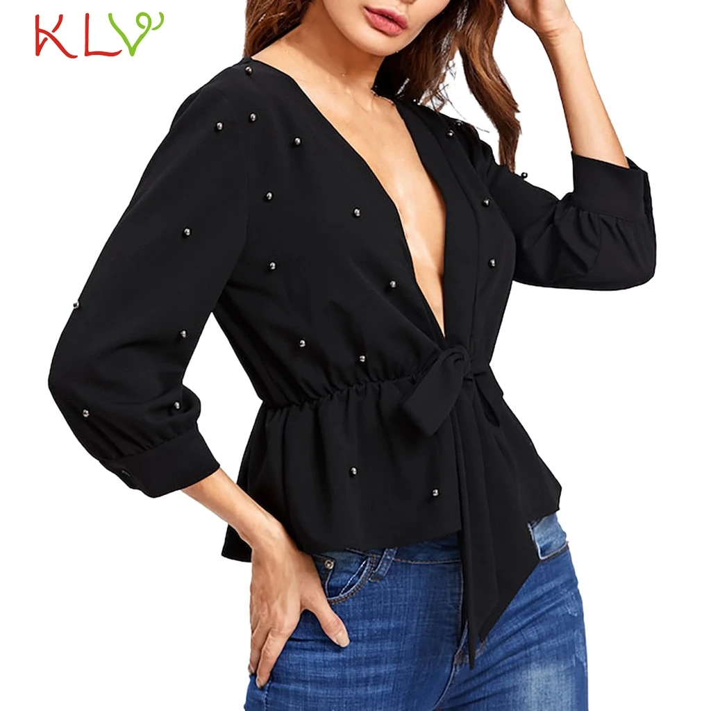 

Women T Shirt Summer Chiffon diamonds Femme Tops Bandage Long Sleeve 2019 High Quality Tee Female Et Chemisier Plus Size 18Jan3