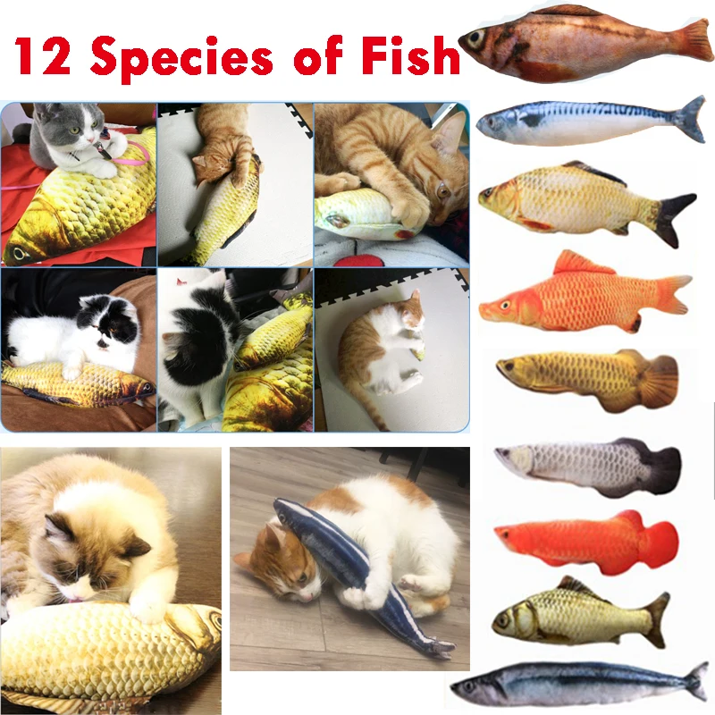 12 Style 3D Artificial Fish Plush Cat Catnip Toys Pet Cat Dog Chew Scratch Pillow Toys Sleeping Cushion Gadget