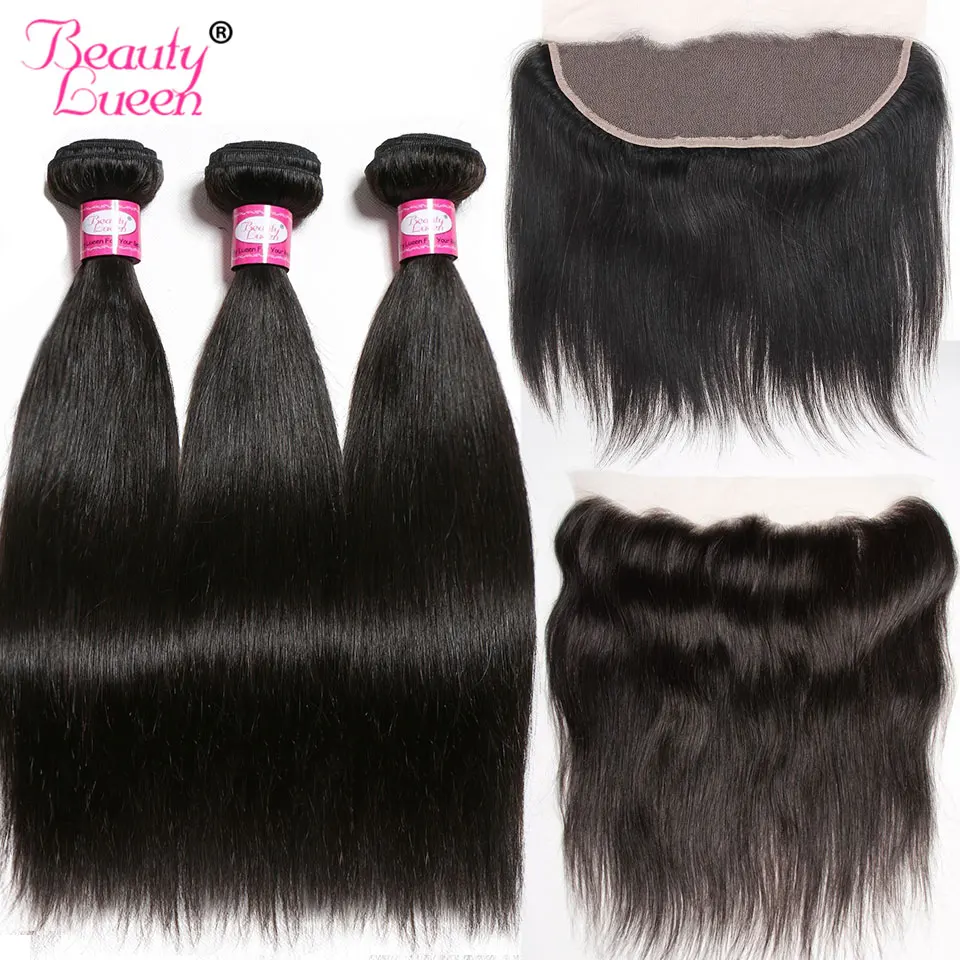 Бразильские прямые человеческие волосы 3 пучка 13*4 фронтальные Remy Beauty Lueen|closure with