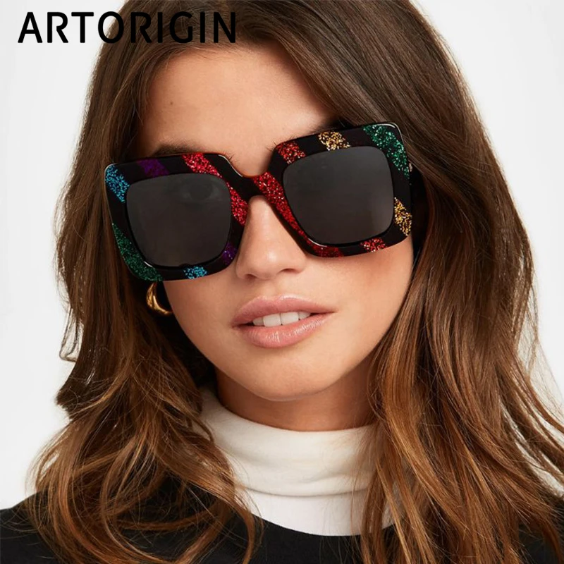 Роскошные солнцезащитные очки для женщин блестящие полосатый квадратный рамки тенденции моды дамы Защита от солнца очки Винтаж Женский okulary Óculos feminino