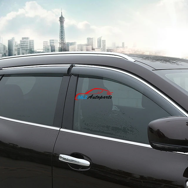 Car Door Window Sun Visors Rain Vent Deflector Guard Shield Shade With Stainless Steel Strip For