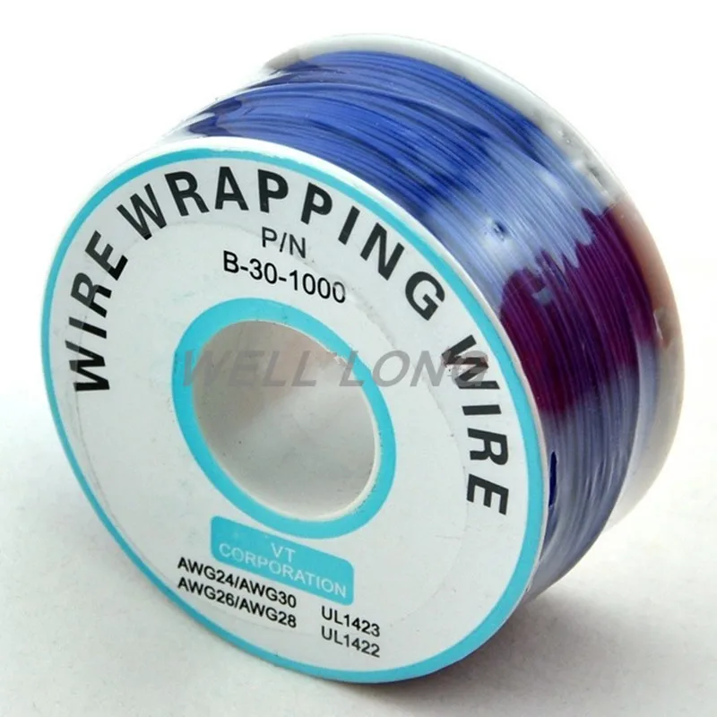 One Roll Blue 30AWG Wire Wrapping Wire, Tinned Copper Solid, PVC