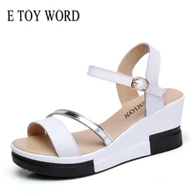 E TOY WORD Women Shoes Summer flat Sandals Ladies Wedge Platform Sandals Genuine Leather High heels Strap Sandals 7cm