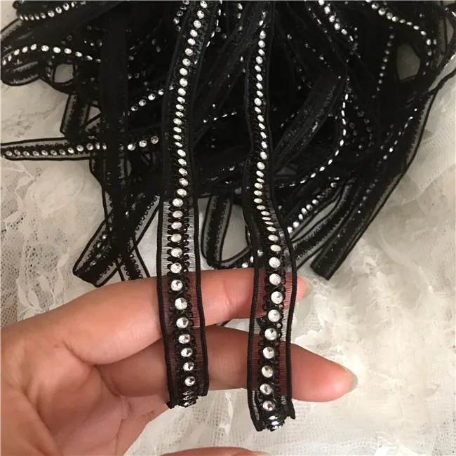 Lace Ribbon 1.3CM Wide Stylish White Black Glitter Beads Handmade Lace Collar Ribbon Edge Trim Bridal Applique Skirt Splice DIY Sewing Decor lace sewing supplies lace sewing accessories lace decoration lace accessories lace garment accessories