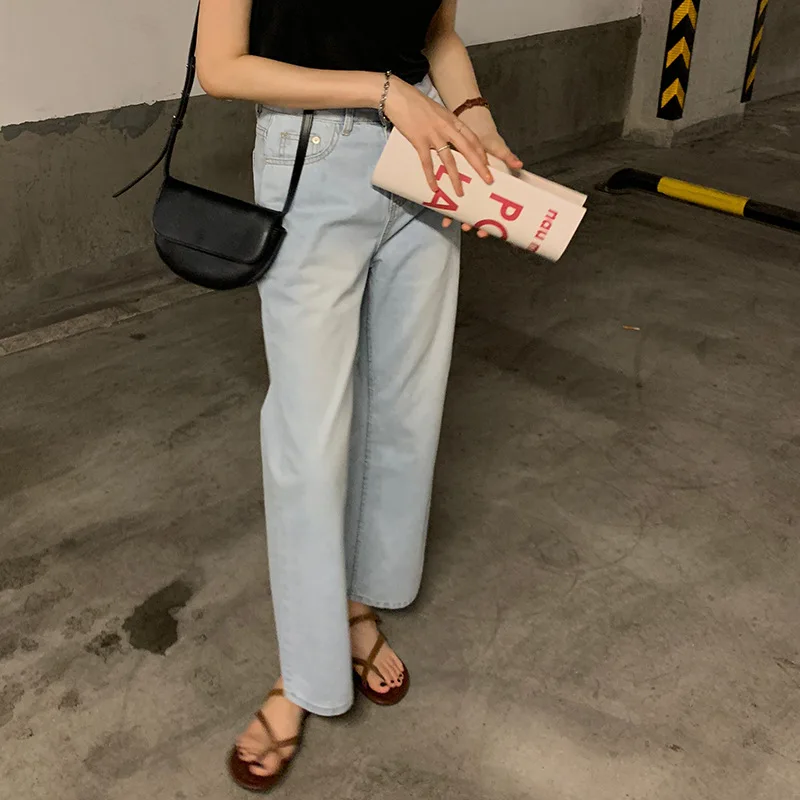 

Light-colored High-waist Straight-barrel Wide-legged Floor-dragging Jeans Women's Summer Korean Version of Leisure Trousers 2019