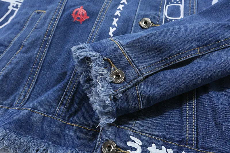 Denim Jacket Men Women Hiphop Streetwear Punk Rave Steampunk Motorcycle Cowboy Graffiti Ripped Jacket Outwear Brand Jeans Jacket