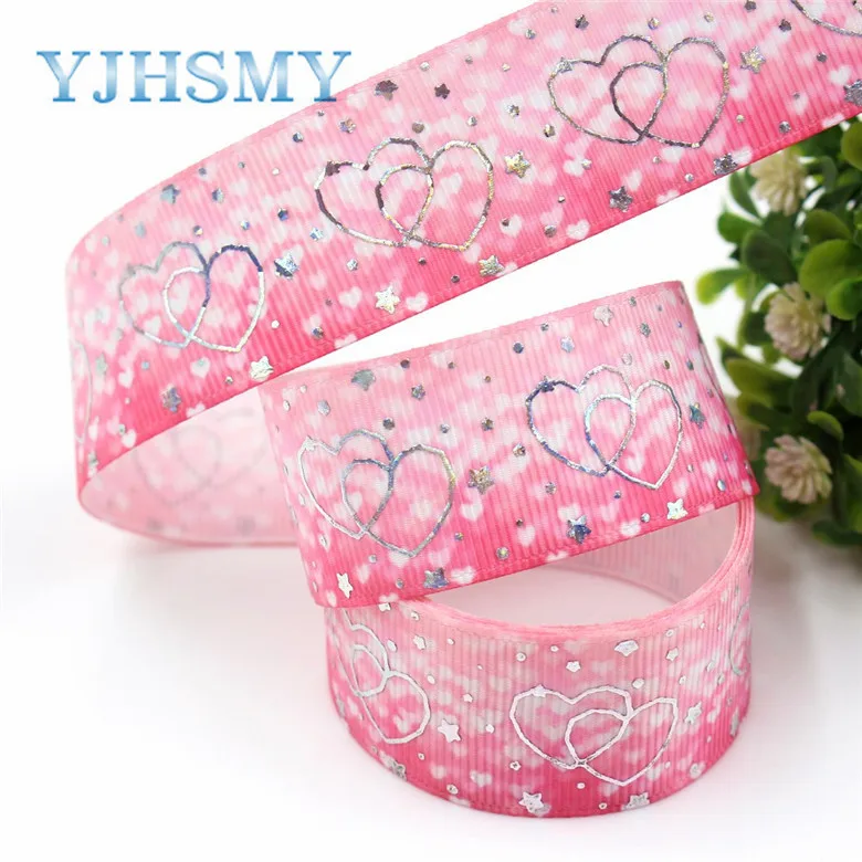 I-19326-787 YJHSMY I-19326-787 25 мм 10 метров лазерная серебро милая мультяшная любовь Отпечатано grosgrain ленты DIY ручной headdres Свадебная подарочная упаковка - Цвет: I-19326-787
