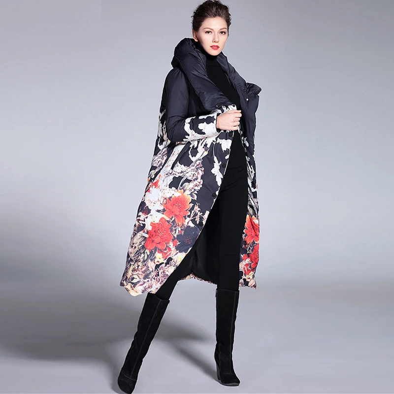 Bagomoto зимняя куртка с цветочным принтом, Женская длинная парка, женское тонкое пуховое зимнее пальто, женская толстая теплая куртка, пальто