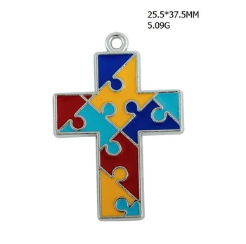 

Color Autism Puzzle Cross Pendant Slide Charms Necklace Jewelry DIY Accessories Handmade Keychains,Bracelets Making