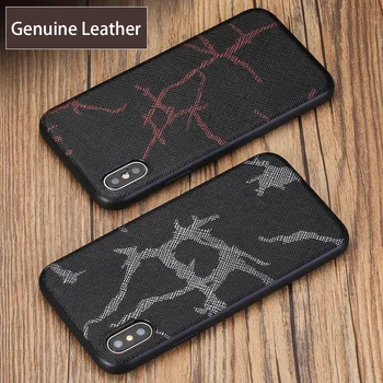 

Wangcangli Genuine Leather Phone Case For iPhone X Line Texture Back Cover For iPhone 6 6S 7 8 Plus SE 5 5S Phone shell