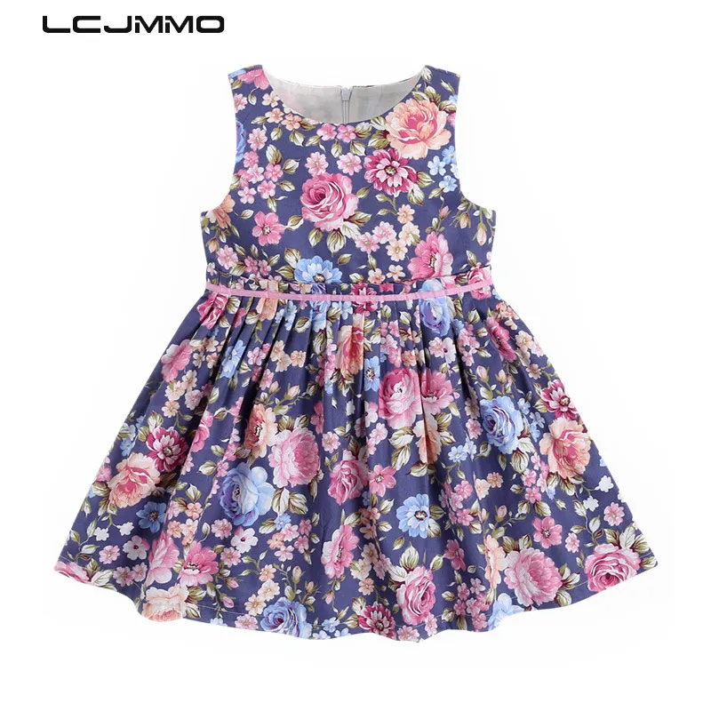 LCJMMO 2 8Y Floral Print Baby Girls Dresses Spring Summer Sleeveless
