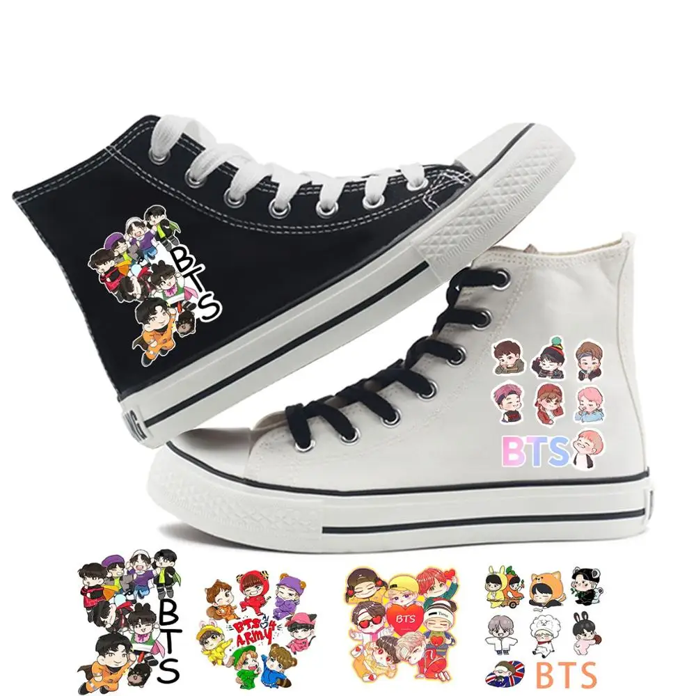 

BTS Pattern Cartoon High Heel Canvas Upper Sneakers Student Custom Fashion High Shoes