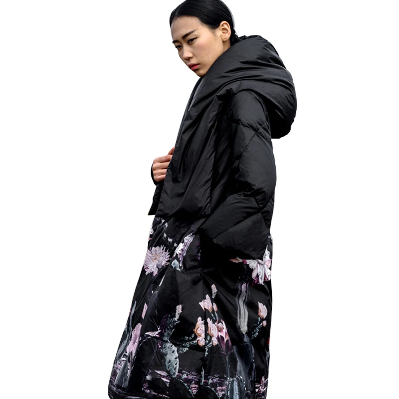 The 2019 winter jackets are 90% white duck down with colorful print overcoats and hoodies to keep warm