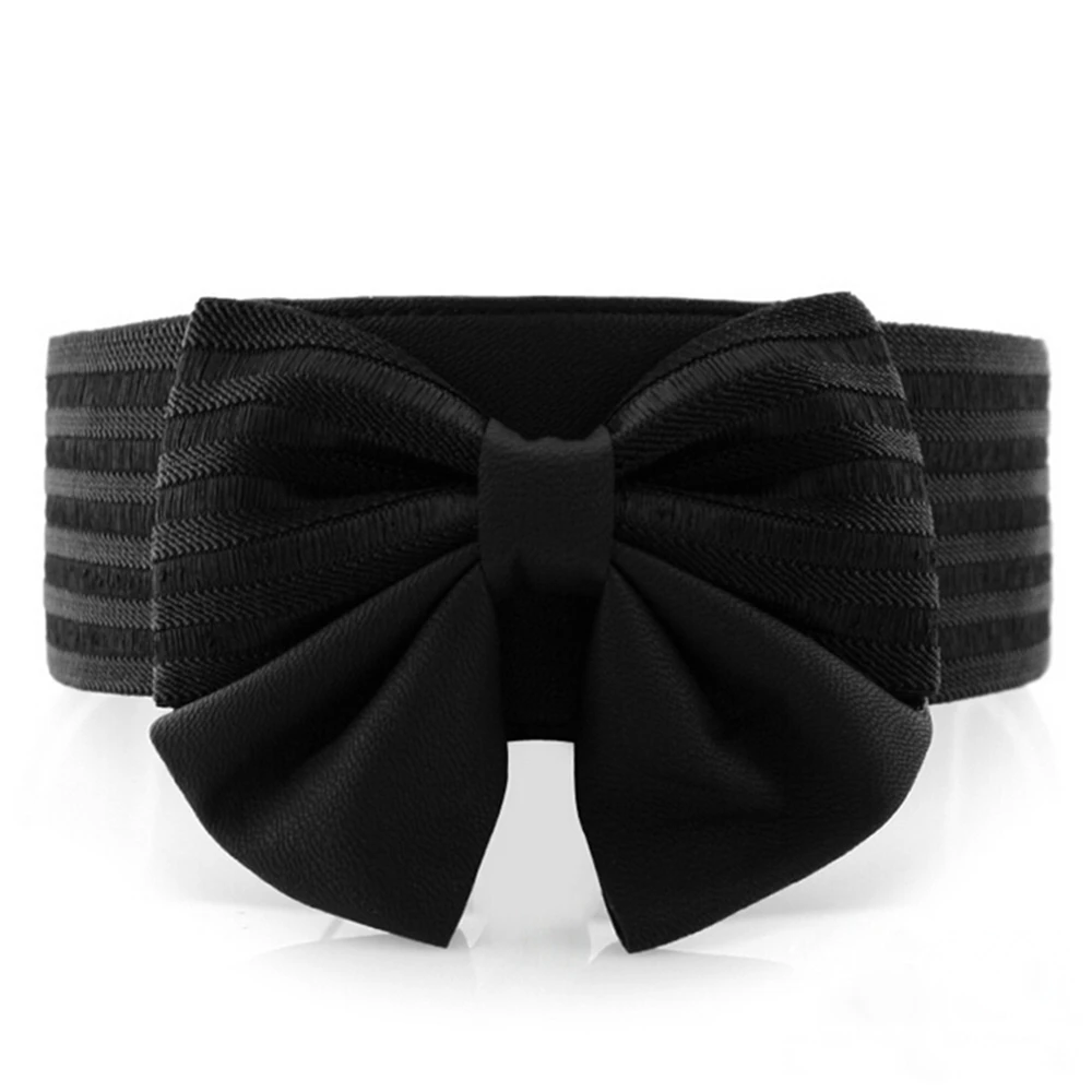 

Classic Wide Elastic Waistband for Women Black Bow-knot Buckle Stretch Waist Belt Female Cummerbund Belts Ceinture femme