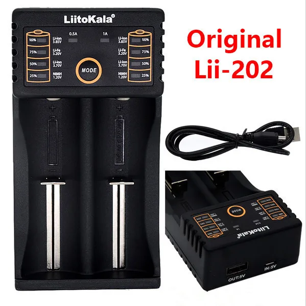 

LiitoKala Lii-202 USB Intelligent Battery Charger with Power Bank Function for lii202 Lithium Ni-MH for 18650 26650 18350 14500