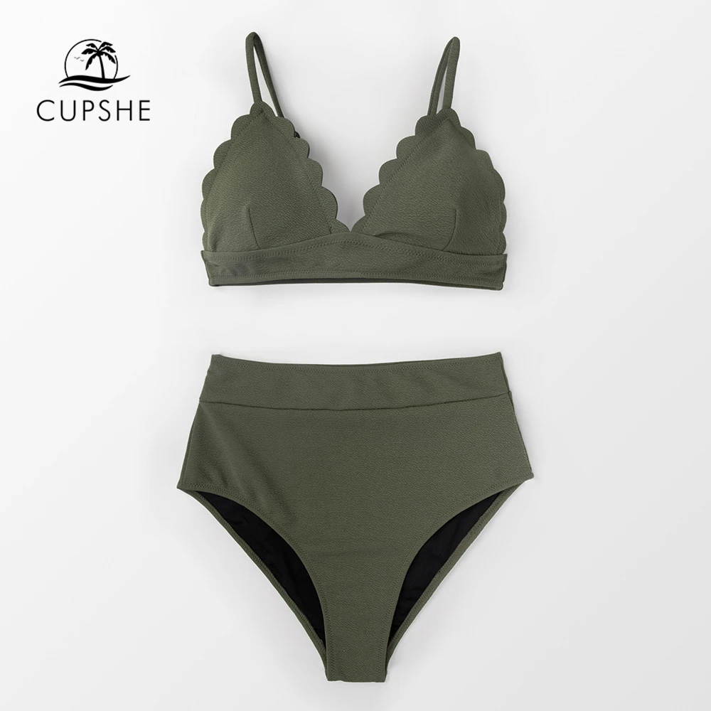 CUPSHE оливково Зеленые комплекты бикини с высокой талией Женские однотонные