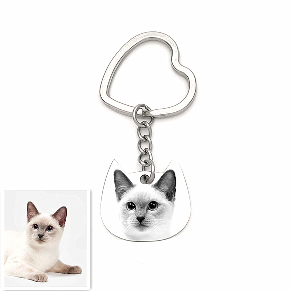 Animal Keychain Custom Cat Kitty Photo Key Chain Keyring Accessories