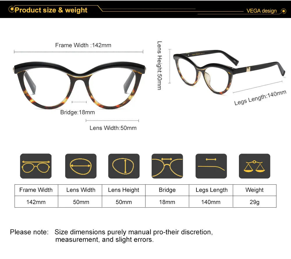 VEGA New Fashion CatEye Glasses Frame Ladies Women Eyeglasses Frames Women Cat Eye Brand Design Clear Lenses Black Leopard 214 (18)