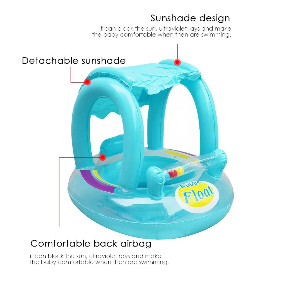 Безопасное Надувное детское плавающее кольцо для плавания, мультяшное детское плавающее сиденье, регулируемое сиденье с защитой от солнца, плавательный бассейн