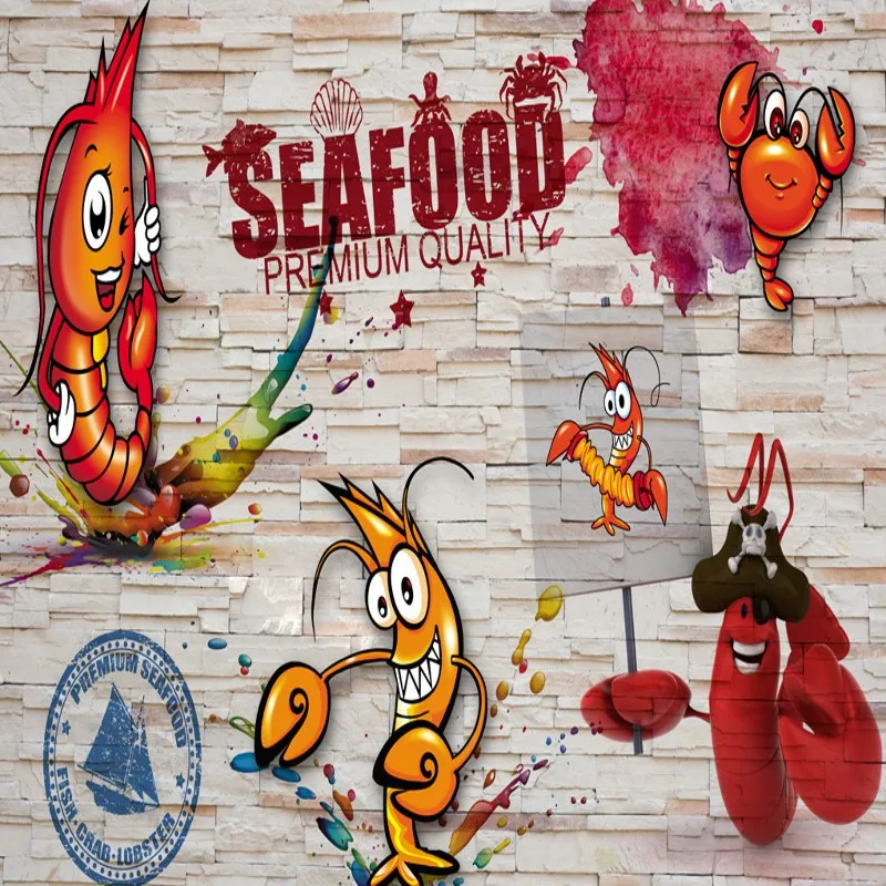 Пользовательские 3d обои деревянные стены Ручная роспись пряные раки морепродукты Фреска Ресторан Кухня украшения обои
