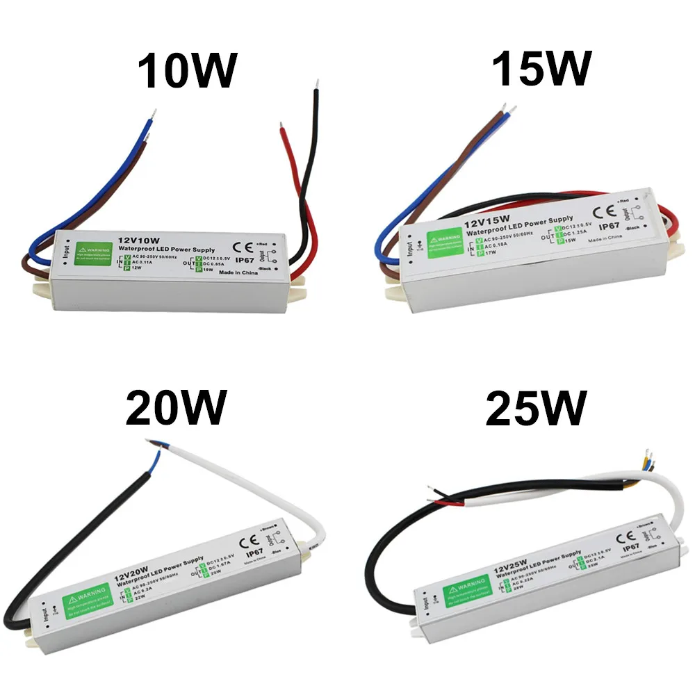 Водонепроницаемый IP67 светодиодный Driver переменного тока в Dc 12 V 10 W 15 W 20 W 25 30 W 36 W 45 W 50 W 60 W 80 W 100 W 120 W 150 W Питание для светодиодный полосы света