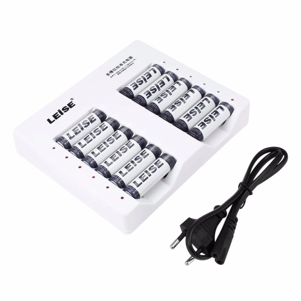 

LEISE 12 Slots Smart Rechargeable Battery Charger Set Adapter For AA/AAA Ni-MH Nicd 12PCS 2200mAh AA Batteries