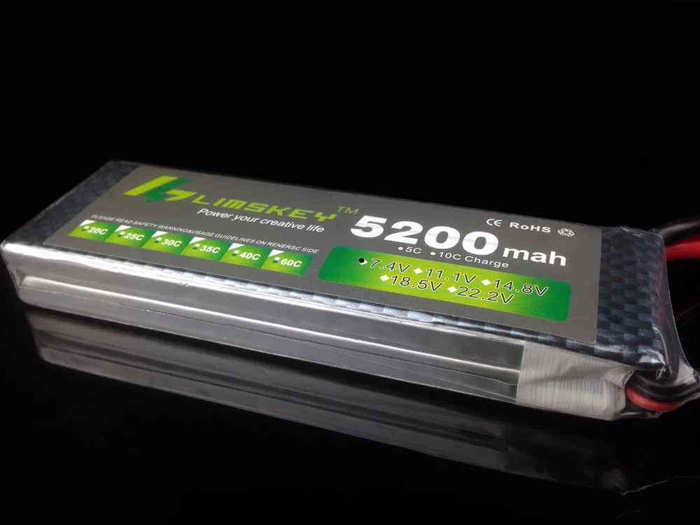 Limskey power 7,4 V 5200 mAh Lipo батарея 30C 2S батарея 2S LiPo 7,4 V 5200 mAh 30C 2S 1P Литий-полимерная батарея для RC автомобилей