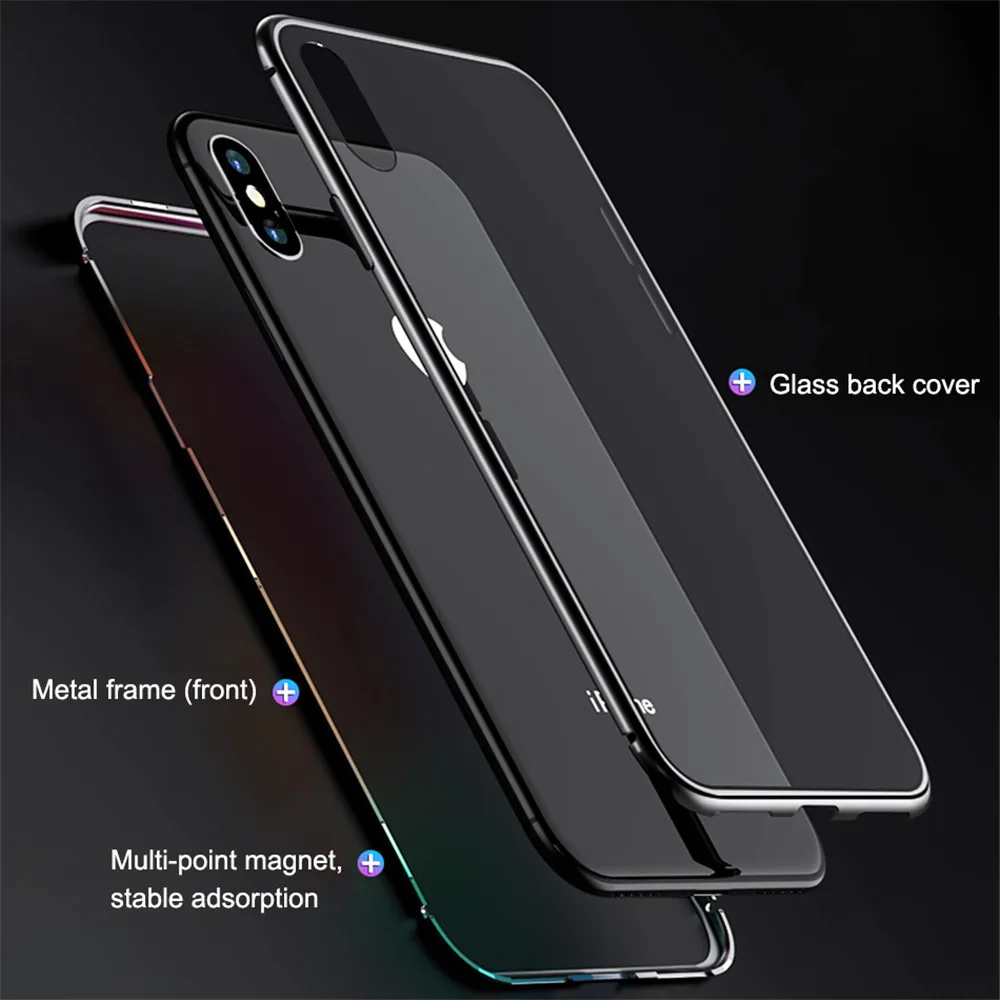 Nueva funda de teléfono de doble cara magnética adsorción para iPhone 8 7 6 6S Plus X XR XS Max 360 cubierta de vidrio templado con imán de Metal Caqa Nueva funda de teléfono de doble cara magnética adsorción para iPhone 8 7 6 6S Plus X XR XS Max 360 cubierta de vidrio templado con imán de Metal Caqa