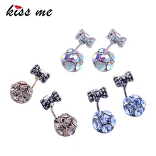 KISS ME, 3 цвета, хрустальные серьги-гвоздики в виде банта,, дизайн, модные ювелирные изделия, женские аксессуары